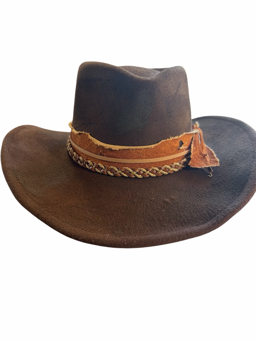 Western hat cowboy cowgirl vintage shapeable fedora feather braided leather NWT - Picture 2 of 5
